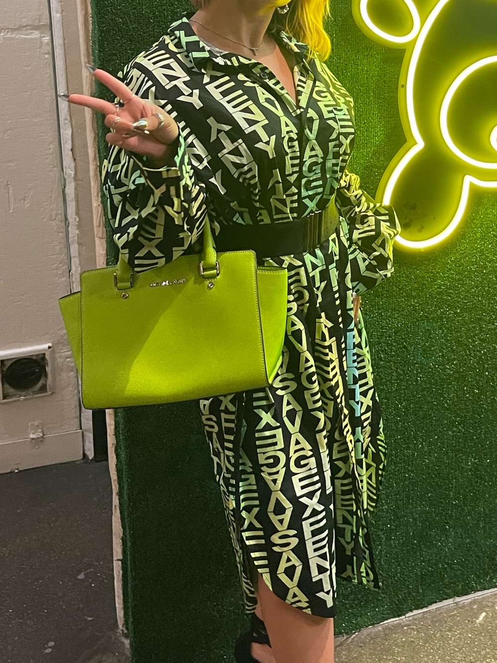Savage X Fenty Black Shirt with Neon Green Graphic Print